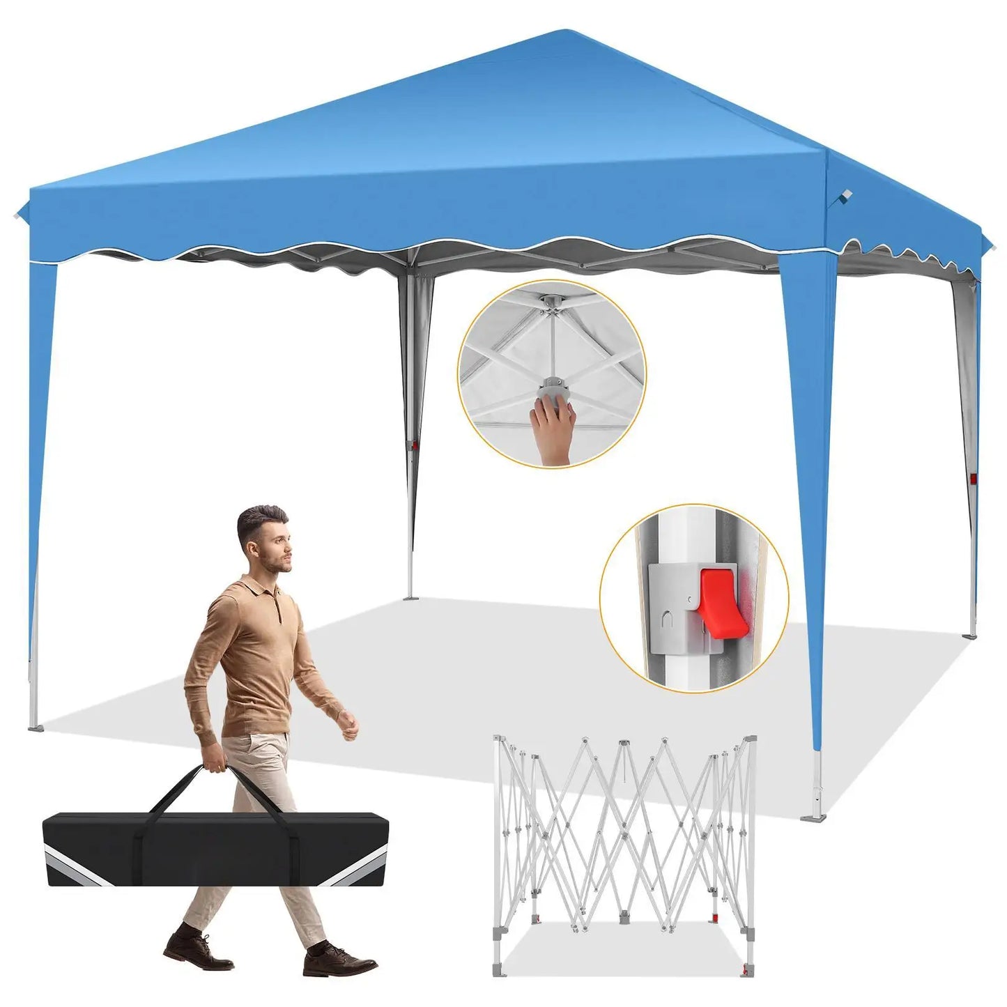 Paviljoen - Tuinpaviljoen - Partytent - Tuintent - Pop-up Kliksysteem - Stabiel - Vouwtent - Verwijderbaar Zijpanelen - Opvouwbaar - Waterdicht - Hoogte Verstelbaar - 50+UV-Bescherming - voor Tuin - Buiten - Achtertuin - 210D Oxford-stof - 3 x 3 m - Blauw
