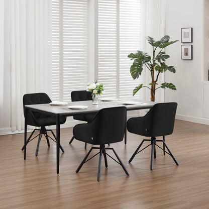 Draaibare Eetkamerstoelen – Set van 2 - Eetstoel – Bureaustoel – Leesstoel – Comfortstoel – Ergonomisch Design – 360° Draaibaar - Fluweel - Zwart
