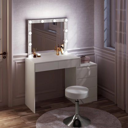 Kaptafel – Make-uptafel – Dressoir – Toilet – Schminktafel – Dimbare LED Spiegel – Verstelbare Kruk