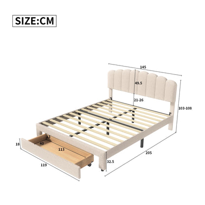 Bedframe – Tweepersoonsbed – Gestoffeerd Bed – Jeugdbed – Met Opberglade – 160x200 cm – Verstelbaar Teddy Hoofdbord – Inclusief USB Oplaadpoort