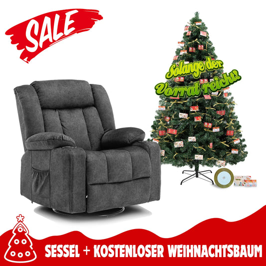 Relaxfauteuil – Relaxstoel – Fauteuil – TV Stoel – Lounge Stoel – Verstelbaar – Inclusief Kunstkerstboom 1148-GY + H-CT003 – Ergonomisch Schuim – Stabiele Metalen Standaard