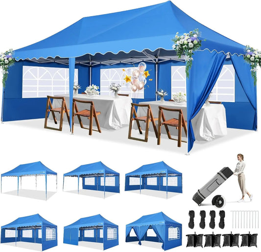 Partytent – Tuinpaviljoen – Evenemententent – Overkapping – 3x6 Meter – Staalframe – Waterdicht Met Zijwanden - Blauw
