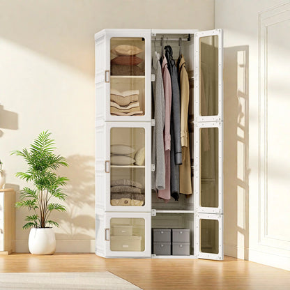 Rosahqnda Portable closet Dress Organizer Foldable Multi-purpose Cabinet living room Bedroom Wardrobe PP White