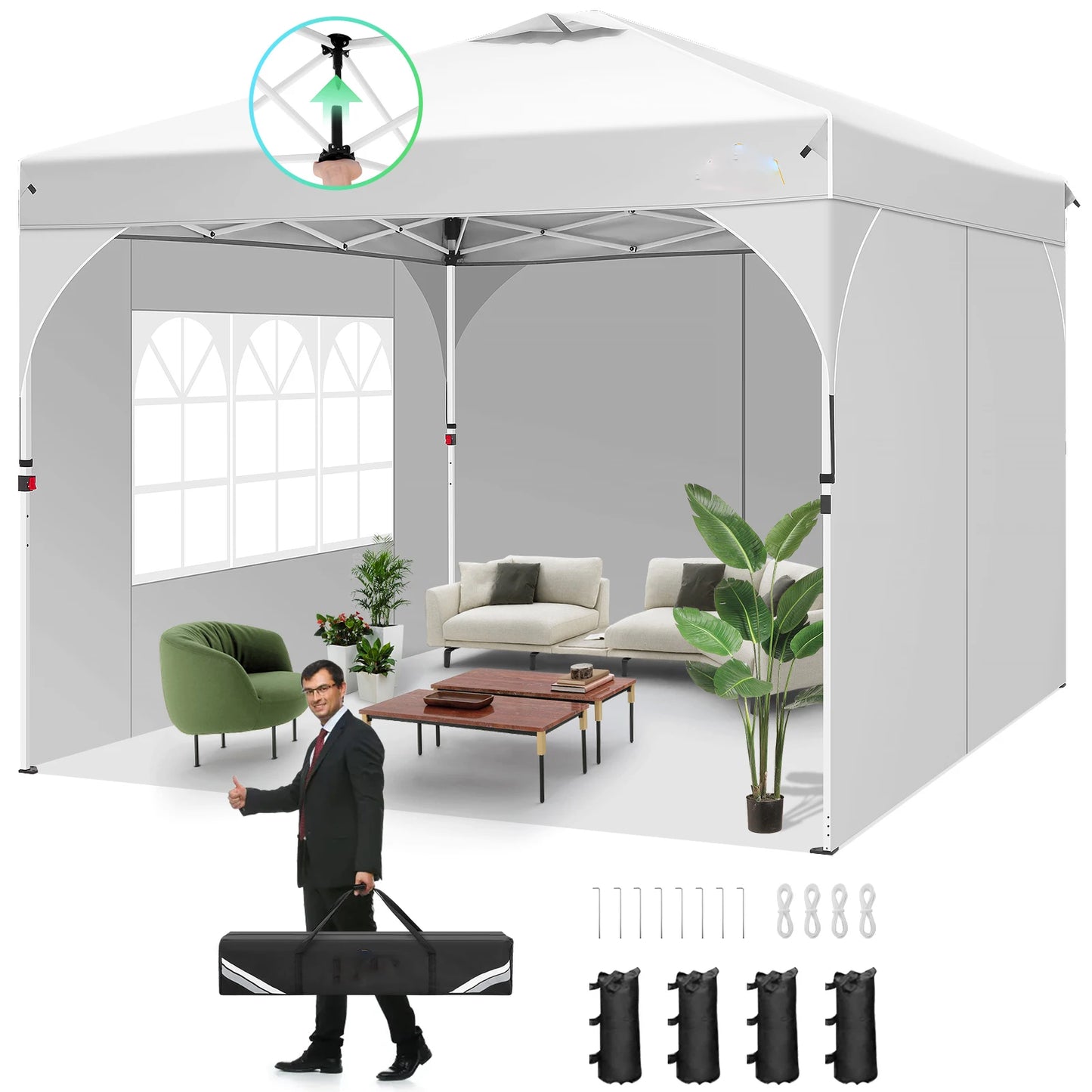 Pavilion 3x3m Waterproof Stable Winterproof Folding Gazebo Party Tent Garden Gazebo, 3 Side Panels, for Camping, Festivals