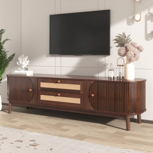 Tv-kast – TV Meubel – TV Dressoir – Livingroom Furniture – TV Standaard – Massief Hout – Handgevlochten Rieten Lades - QUORE