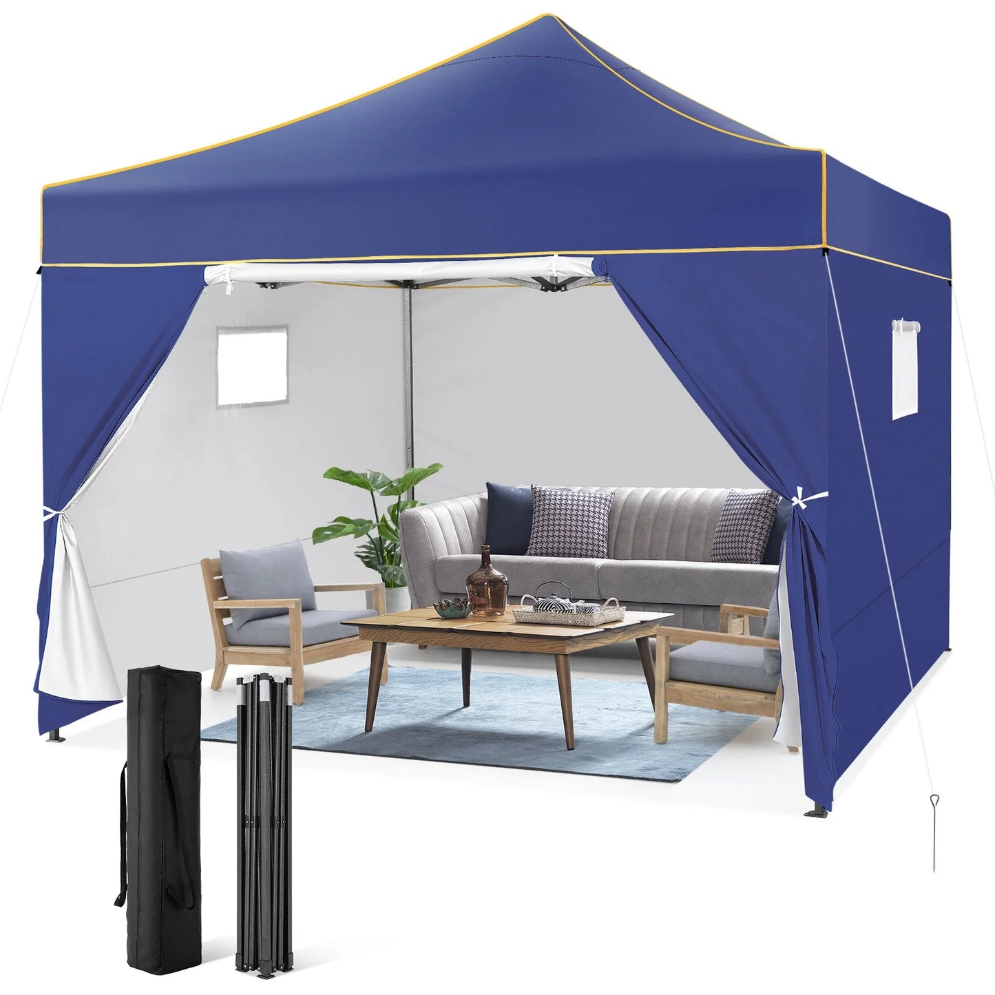 Partytent – Tuin Tent – Marktkraam Overkapping – Camping Schaduw – Waterafstotend – UV-Bestendig – Stevig Stalen Frame - 3x3m - Marineblauw