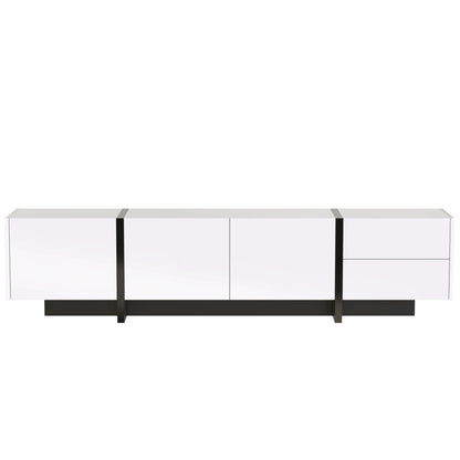 TV-Kast – Tv-Meubel – Mediameubel – Opbergkast – Zwart-Wit – 190 Cm Breedte – Glanzende Afwerking