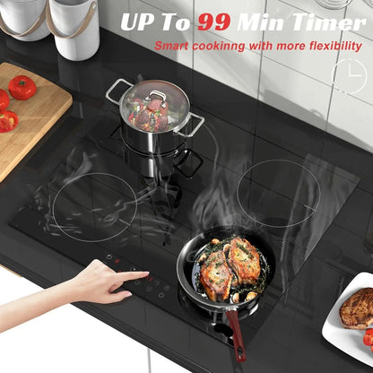 Inductie Kookplaat - Elektrische Kookplaat - Keramisch Kookplaat - Induction Hob - Elektrische Brander - 4-pits - Inbouw - 3500W - 220V - Kinderbeveiliging - Timer - Marmerlook - Glaskeramiek - Zwart