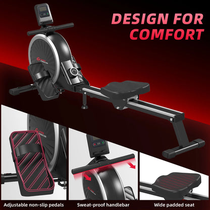 Roeitrainer – Roeimachine – Rowing Machine – Fitnessapparaat – Magnetische Roeimachine – Zilver-Zwart – 16 Weerstandsniveaus – Max Belastbaarheid 150 kg - QUORE