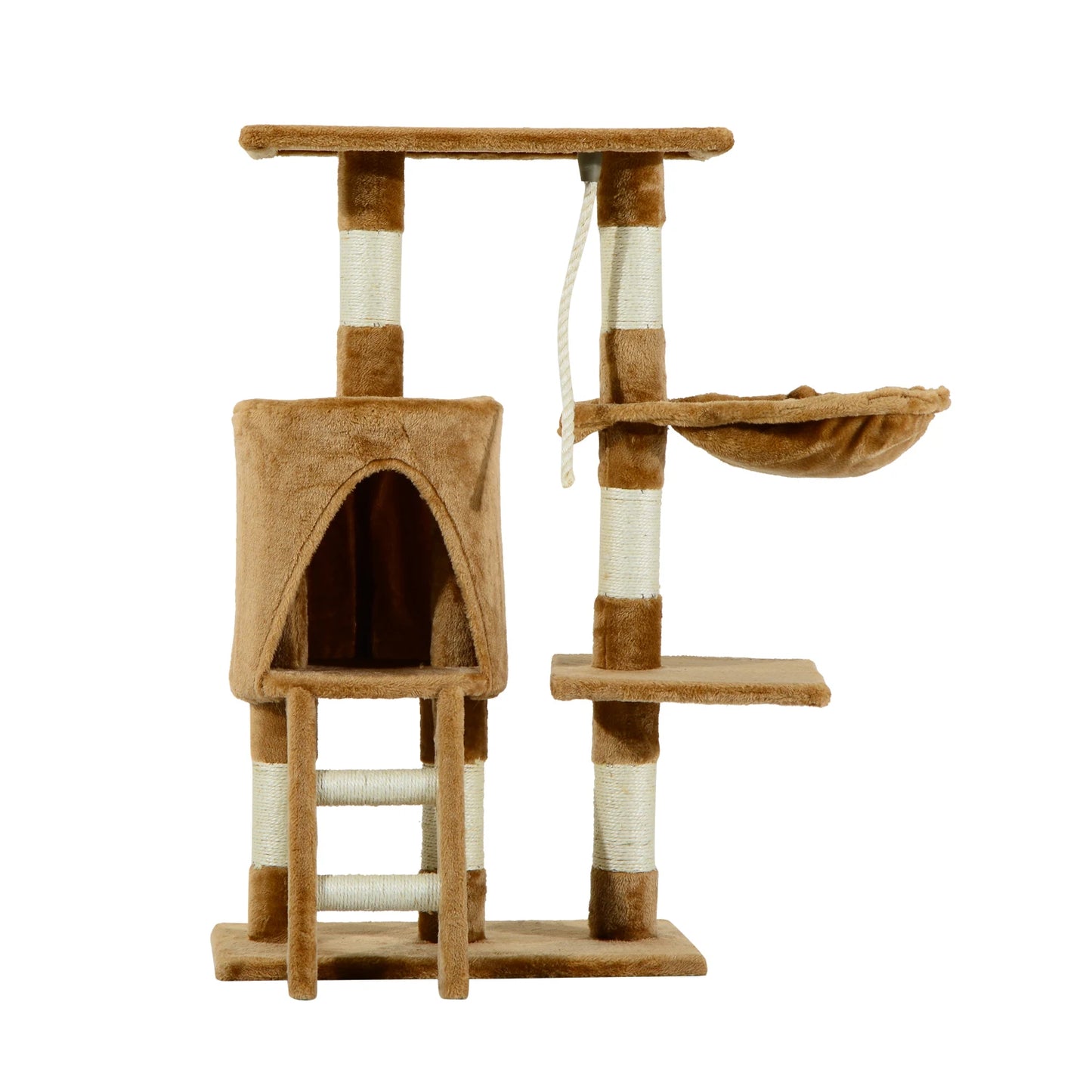 Kattenboom - Krabpaal - met Nest Platform - Kennelladder - Perfect voor  Een Dutje Doen - Sporten - Spelen - Spaanplaat - Zacht pluche - Sisaltouw - 55 x 30 x 95 cm - Bruin - QUORE