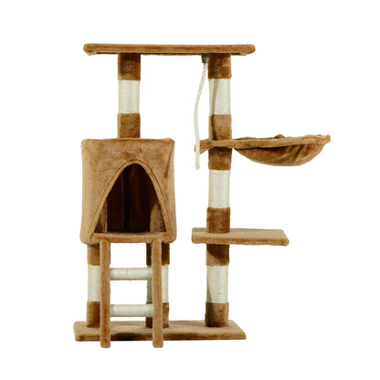 Kattenboom - Krabpaal - met Nest Platform - Kennelladder - Perfect voor  Een Dutje Doen - Sporten - Spelen - Spaanplaat - Zacht pluche - Sisaltouw - 55 x 30 x 95 cm - Bruin - QUORE