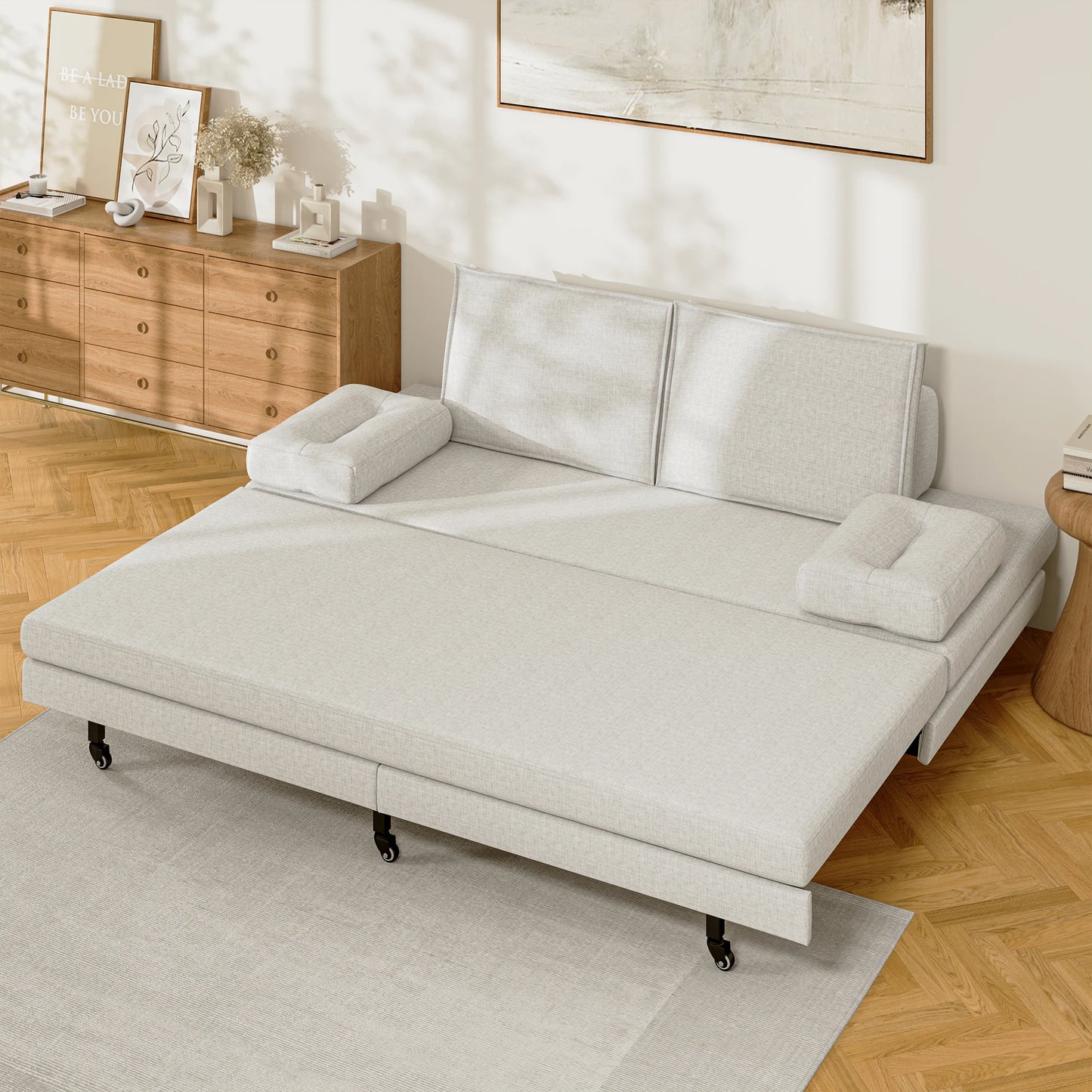 2-Zits Slaapbank – Slaapbankje – Schotelbank – Bankbed – Tweekzitter – Verstelbare Rugleuning – Stevig Hout-Metaal Frame – Comfortabele Zachte Stofueel