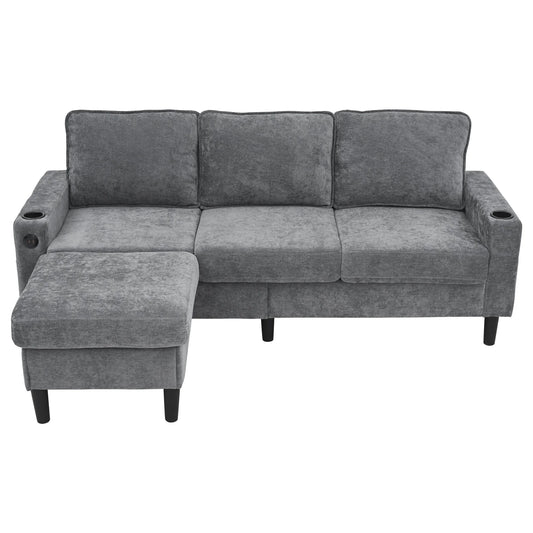 L-vormige Bank – Hoekbank – Zitzakbank – Modulair Sofa – Compact 202x137x80 Cm – Met USB-poorten – Inclusief Voetenbank - Grijs