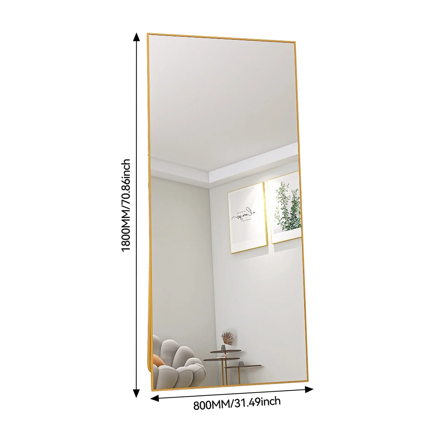Lange Spiegel – Passpiegel – Wandspiegel – Staande Spiegel – Volledige Lengte Spiegel – Goudkleurig Aluminium Frame – Gehard Glas 180x80 cm – Veilig & Stevig
