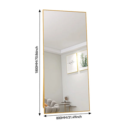 Lange Spiegel – Passpiegel – Wandspiegel – Staande Spiegel – Volledige Lengte Spiegel – Goudkleurig Aluminium Frame – Gehard Glas 180x80 cm – Veilig & Stevig