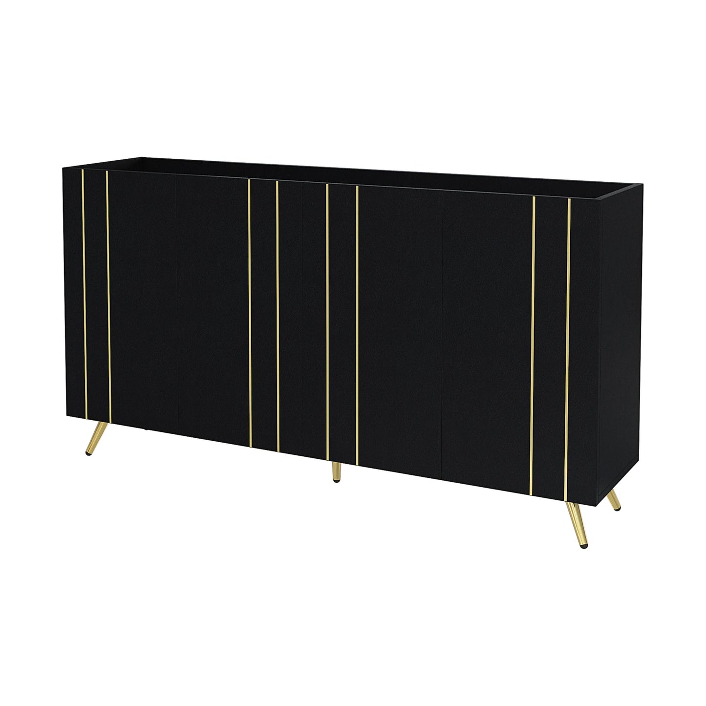 Opbergkast – Opbergmeubel – Kast Met Deuren – Bergkast – 160x38x80 Cm – Verstelbare Legplanken – Gouden Accenten - Zwart