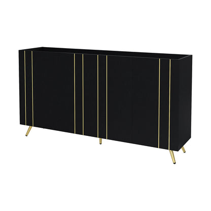 Opbergkast – Opbergmeubel – Kast Met Deuren – Bergkast – 160x38x80 Cm – Verstelbare Legplanken – Gouden Accenten - Zwart