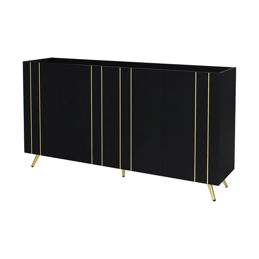 Opbergkast – Opbergmeubel – Kast Met Deuren – Bergkast – 160x38x80 Cm – Verstelbare Legplanken – Gouden Accenten - Zwart