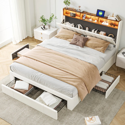 Bedombouw – Gestoffeerd Bed – Tweepersoonsbed – Opbergbed – Ledikant – 160x200 cm – Met LED-verlichting en USB Type-C Poorten