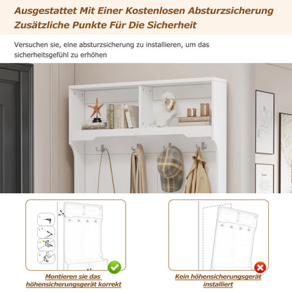 Kapstok – Wandkapstok – Jashanger – Halrek – Entree Meubel – Wit Hout & Metaal – 4 Haken met 2 Open Opbergvakken