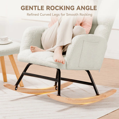 Schommelstoel – Schommelstoel Voor Binnen – Relaxstoel – Woonkamerstoel – Kinderkamerstoel – Ergonomisch Design – Metalen Frame - Beige - QUORE