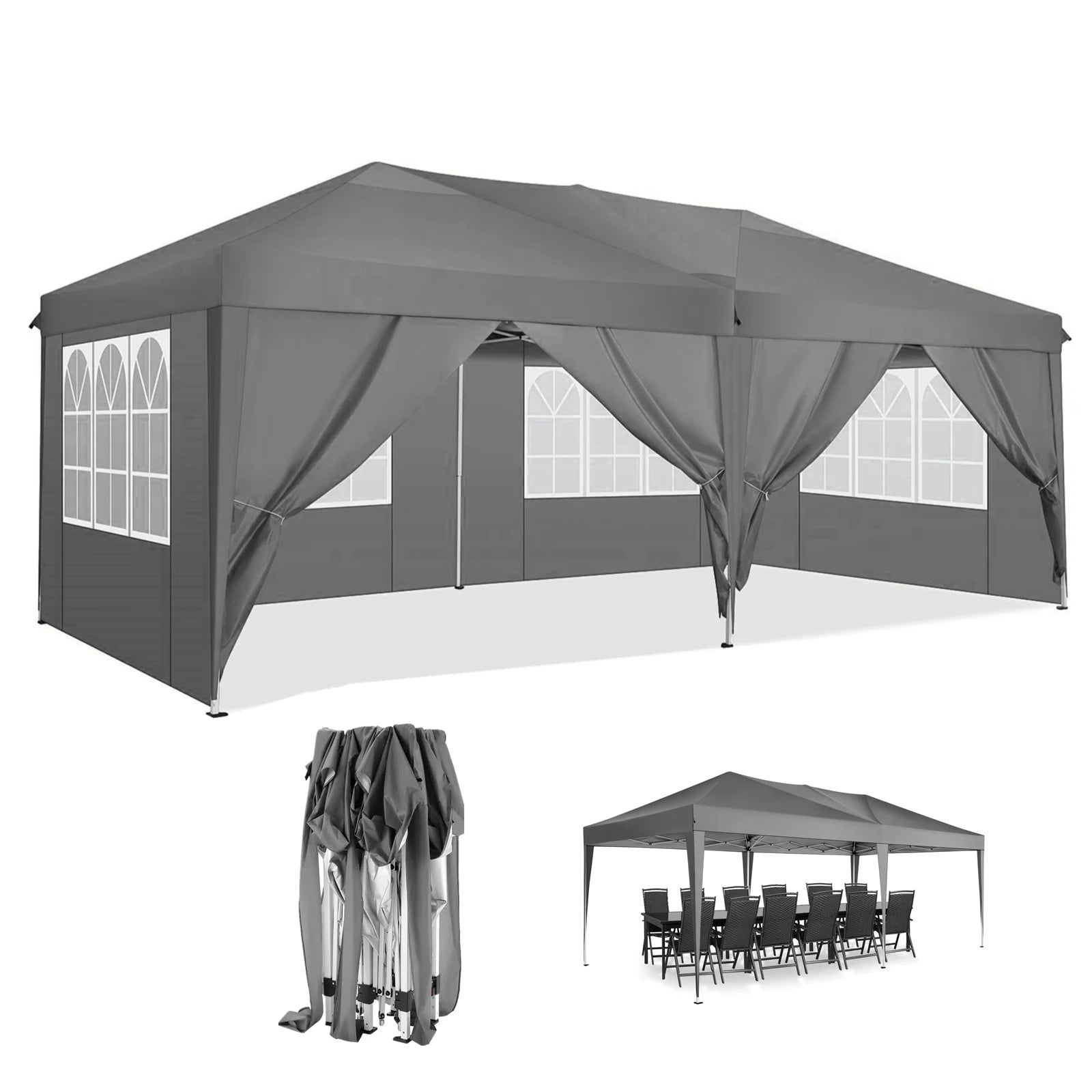3x6 Meter Vouwtent – Partytent – Marktkraam – Overkapping – Tuintent – Roestbestendig Stalen Frame – Waterdichte 210D Oxford Stof - Grijs - QUORE