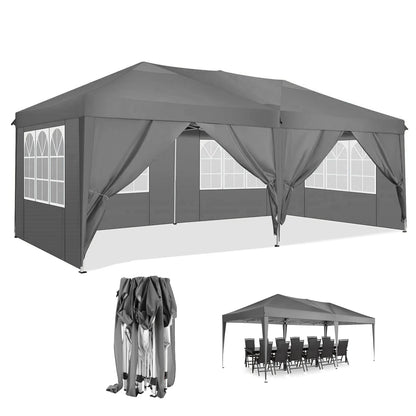 3x6 Meter Vouwtent – Partytent – Marktkraam – Overkapping – Tuintent – Roestbestendig Stalen Frame – Waterdichte 210D Oxford Stof - Grijs - QUORE