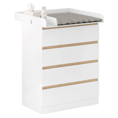 Ladekast - Commode - Opbergkast - met Verwijderbare Verschoontafel – 4 Grote Lades – 80x75x109,2 cm – Babykast voor Kinderkamer - Wit - QUORE