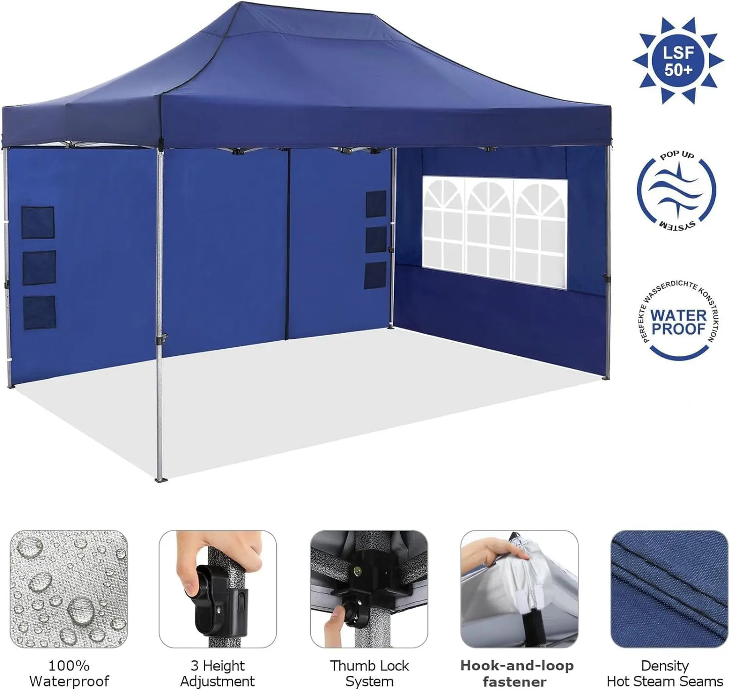 Tuinpaviljoen - Pop-Up Luifeltent – Overkapping – Tent – Luifel – Vouwtent – Waterdicht 420D Oxford – Verstelbare Hoogte 222-240cm - Marineblauw