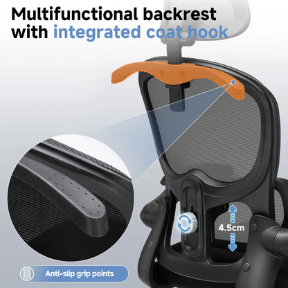 Bureaustoel – Ergonomische Stoel – Office Chair – Computerstoel – Bureaustoelen – Verstelbare 3D Hoofdsteun – Inklapbare Armleuningen Met Jas- en Tassenhaak