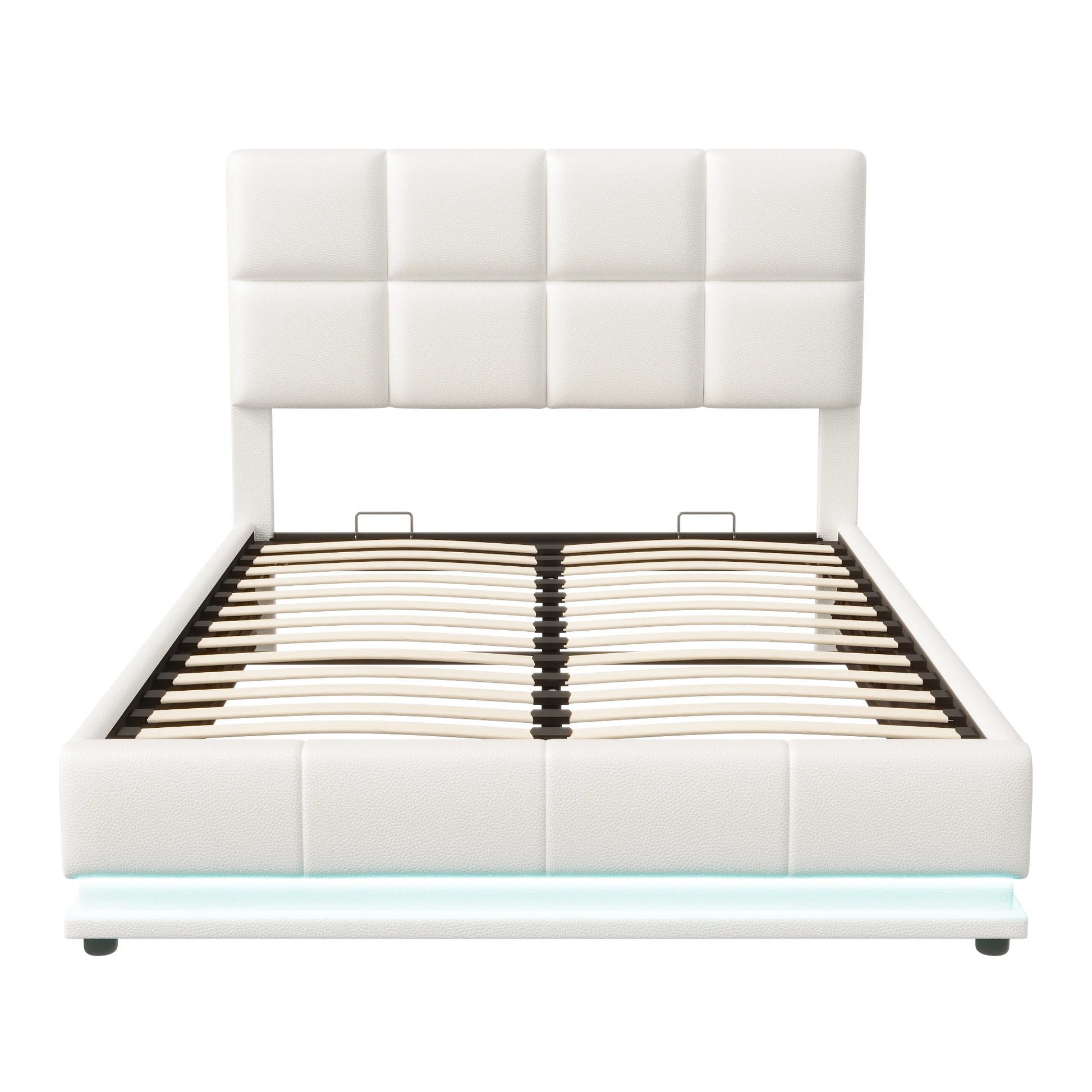 Bedframe 140 x 190 cm – Eenpersoonsbed – Opbergbed – Led Bed – Hydraulisch Liftbed – Verstelbaar Hoofdbord – PU Bekleding – 16-Kleurige LED-Verlichting - QUORE