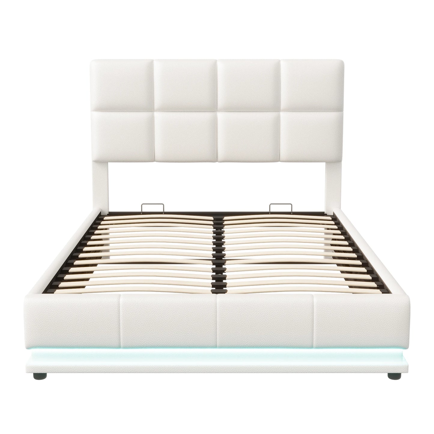 Tweepersoonsbed – Led Bed – Opbergbed – Modern Bed – Wit Gestoffeerd – 140x200 cm – Verstelbaar Hoofdbord – Hydraulische Opbergruimte