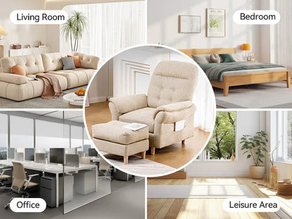 Relaxstoel – Verstelbare Stoel – Zitstoel – Fauteuil – Voetenbank – 4-Standen Rugleuning – Opbergruimte Voetenbank - Beige