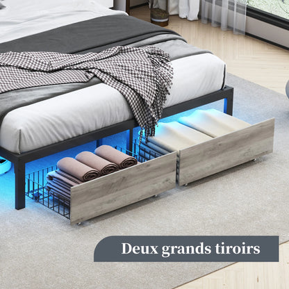 Modern Gestoffeerd Tweepersoonsbed – Gestoffeerd Bed – Opbergbed – Led Bed – Metalen Bedframe – 160x200 CM – Usb-Laadpoort – Ruime Opberglades