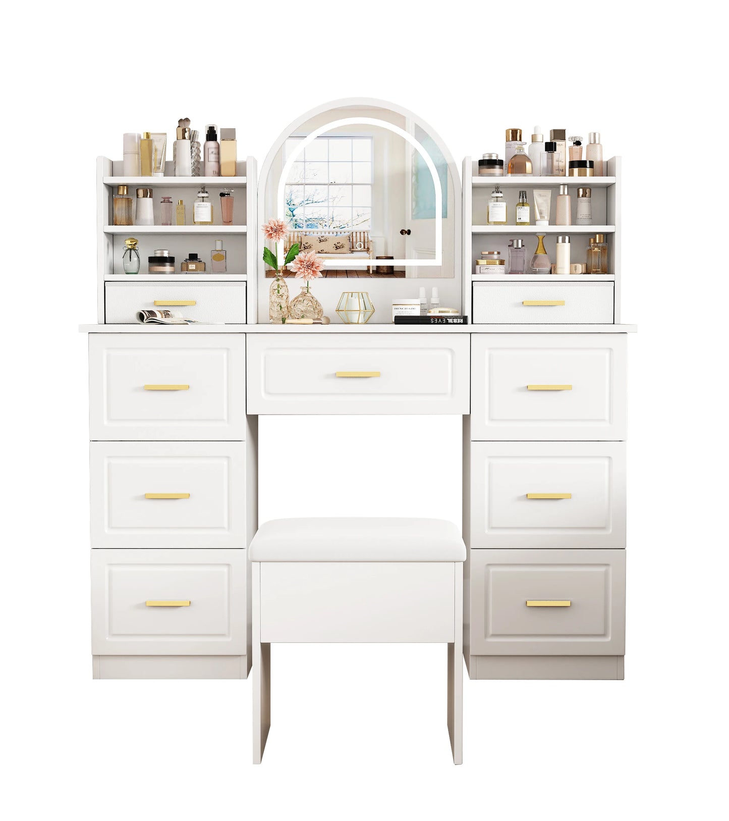 Kaptafel – Make-Up Tafel – Beautytafel – Schminktafel – 9 Laden – LED-Spiegel Met Lichtstanden