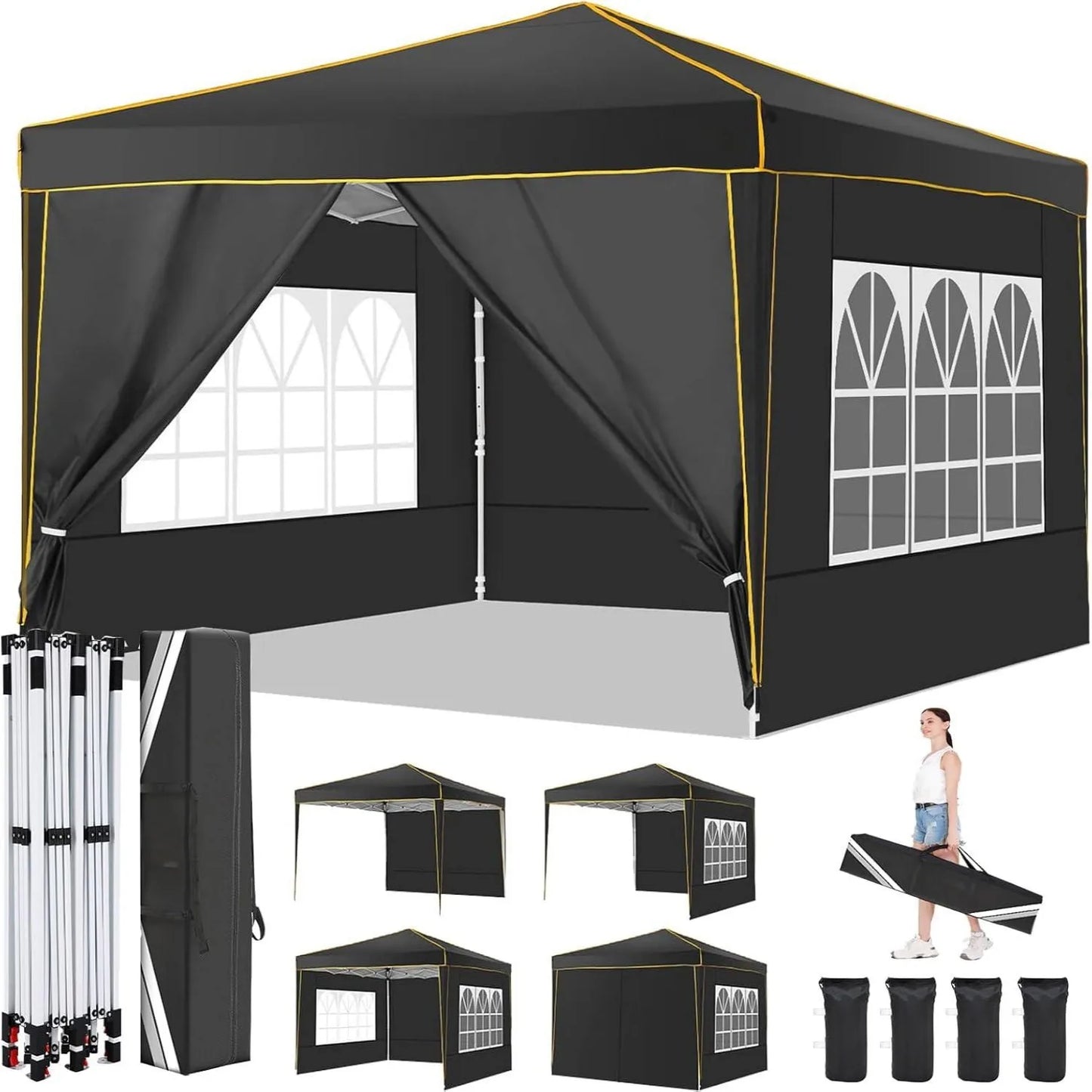 Partytent – Vouwtent – Tent – Schaduwdoek – Waterdicht – UV-Bescherming 50+ - Metalen Frame –  3 x 3 Meter - Zwart