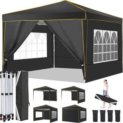 Partytent – Vouwtent – Tent – Schaduwdoek – Waterdicht – UV-Bescherming 50+ - Metalen Frame –  3 x 3 Meter - Zwart