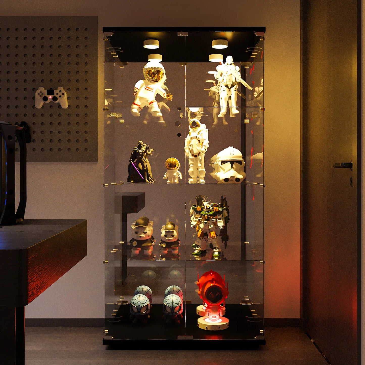 Vitrinekast – Glazen Kast – Vitrine – Opbergkast – Boekenkast – Wit – 4 Glazen Planken – 8 Opbergvakken