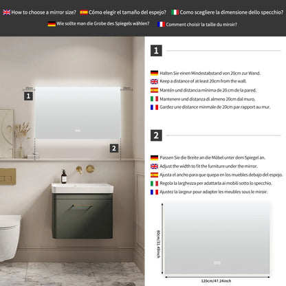 Led-Badkamerspiegel – Spiegel – Badkamer Spiegel – Verlichte Spiegel – Anti-Condensfunctie – Instelbare Led-Verlichting – Frameloos Ontwerp
