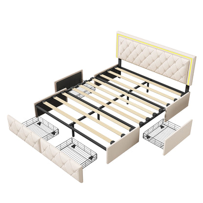 Gestoffeerd Tweepersoonsbed 140x200 cm – Opbergbed – Bedframe – Ladebed – Metalen Frame – Hydraulische Opberglade – Stevig Metalen Frame – PU-leer Bekleding