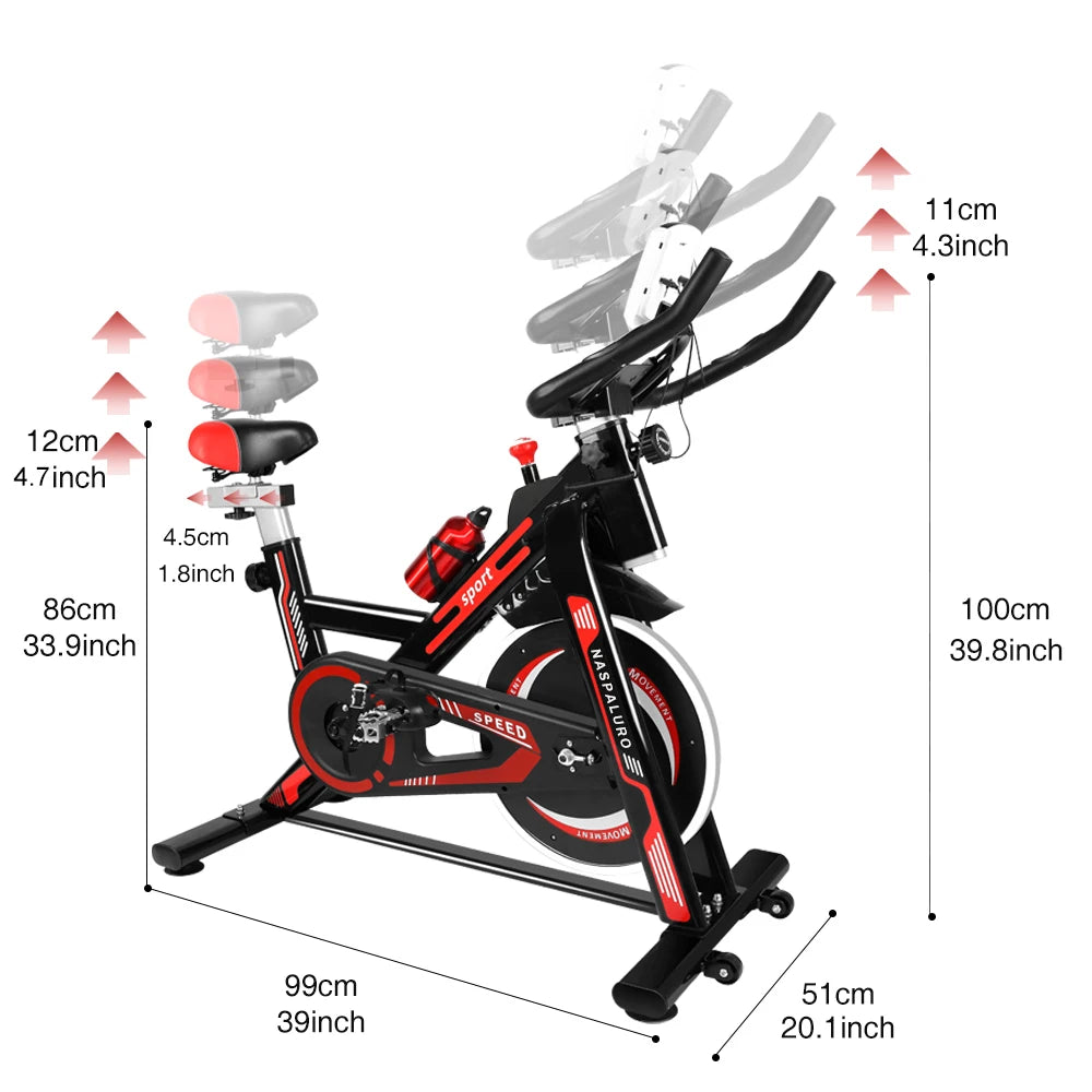 Hometrainer – Fitnessfiets – Conditiefiets – Cardiofiets – Stalen Constructie – Instelbare Weerstand – LCD-Display - Zwart-Rood 8KG - QUORE