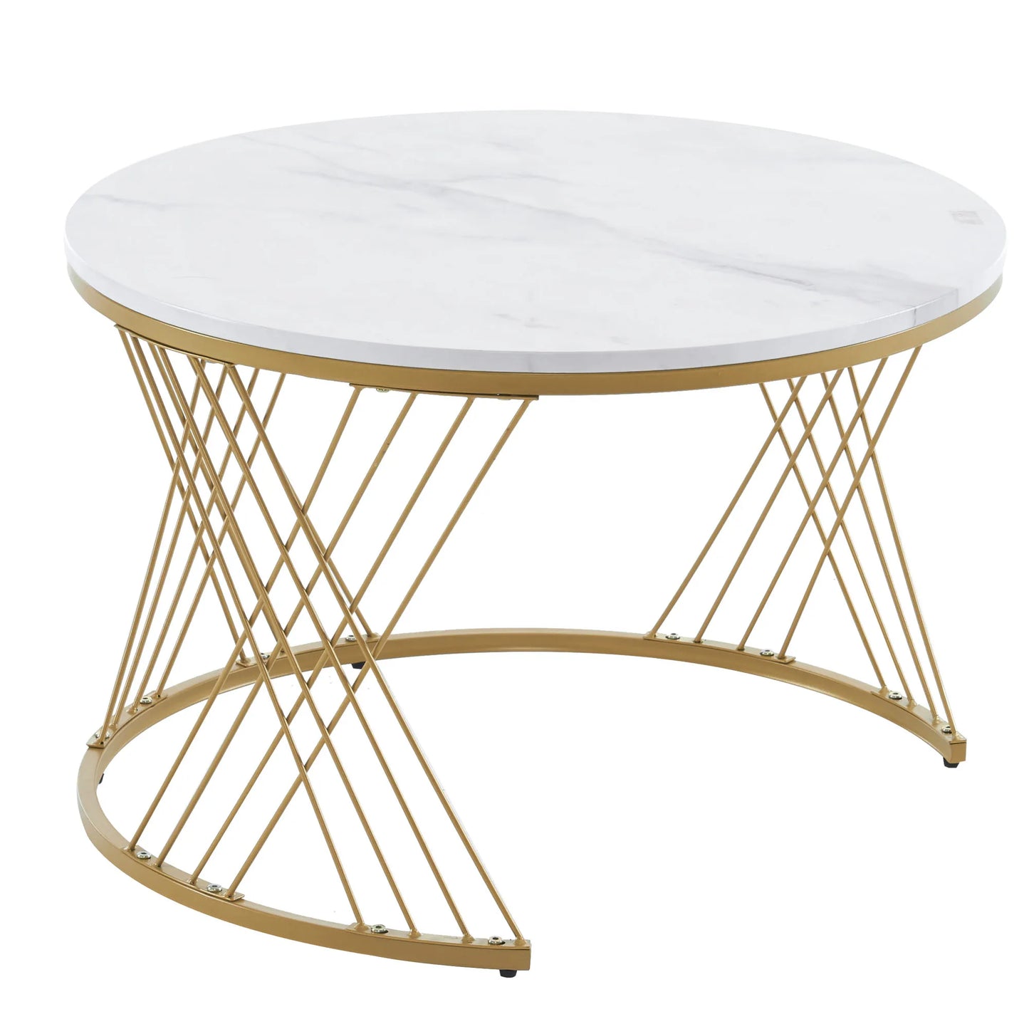 Salontafel Set – Nestbare Tafels – Witte Marmer Salontafel – Lage Tafels – Met Lade – Met Gouden Details