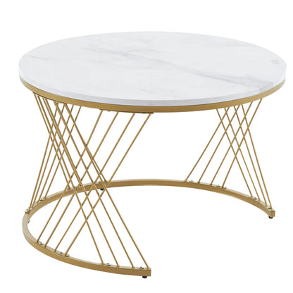 Salontafel Set – Nestbare Tafels – Witte Marmer Salontafel – Lage Tafels – Met Lade – Met Gouden Details