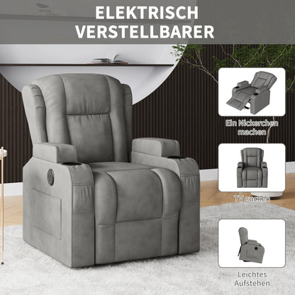 Relaxfauteuil – Relaxstoel – Massagestoel – Tv-stoel – Verstelbare Fauteuil Grijs – 8 Vibratiemotoren Met Verlichting – Handmatig Verstelbare Rugleuning Tot 150°