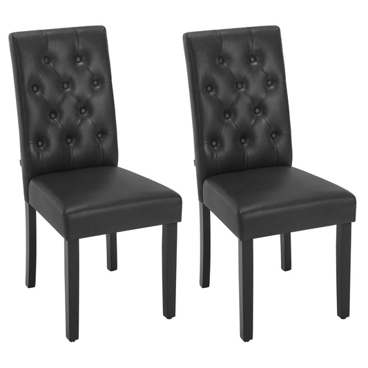 Stoel - Eetkamerstoelen - Set van 2 Kunstleer Eetkamerstoelen - Ergonomisch - Massief Houten Poten – Hoge Rugleuning - Comfortabel Gevoerd – Ergonomisch & Duurzaam – Voor Keuken - Eetkamer - 44x99x59cm - Zwart - QUORE
