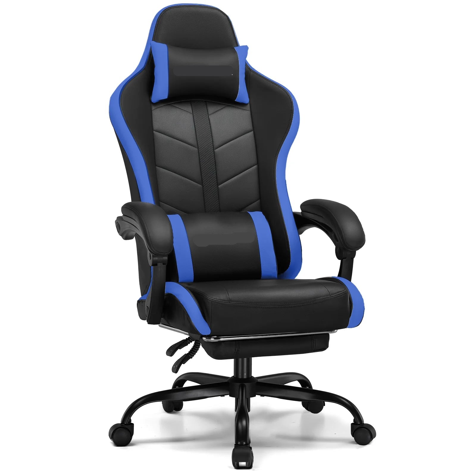 Ergonomische Gaming- & Bureaustoel – Game Stoel – Bureaustoel – Werkstoel – Relaxstoel – Verstelbare Rugleuning – Uittrekbare Voetensteun - Blauw - QUORE