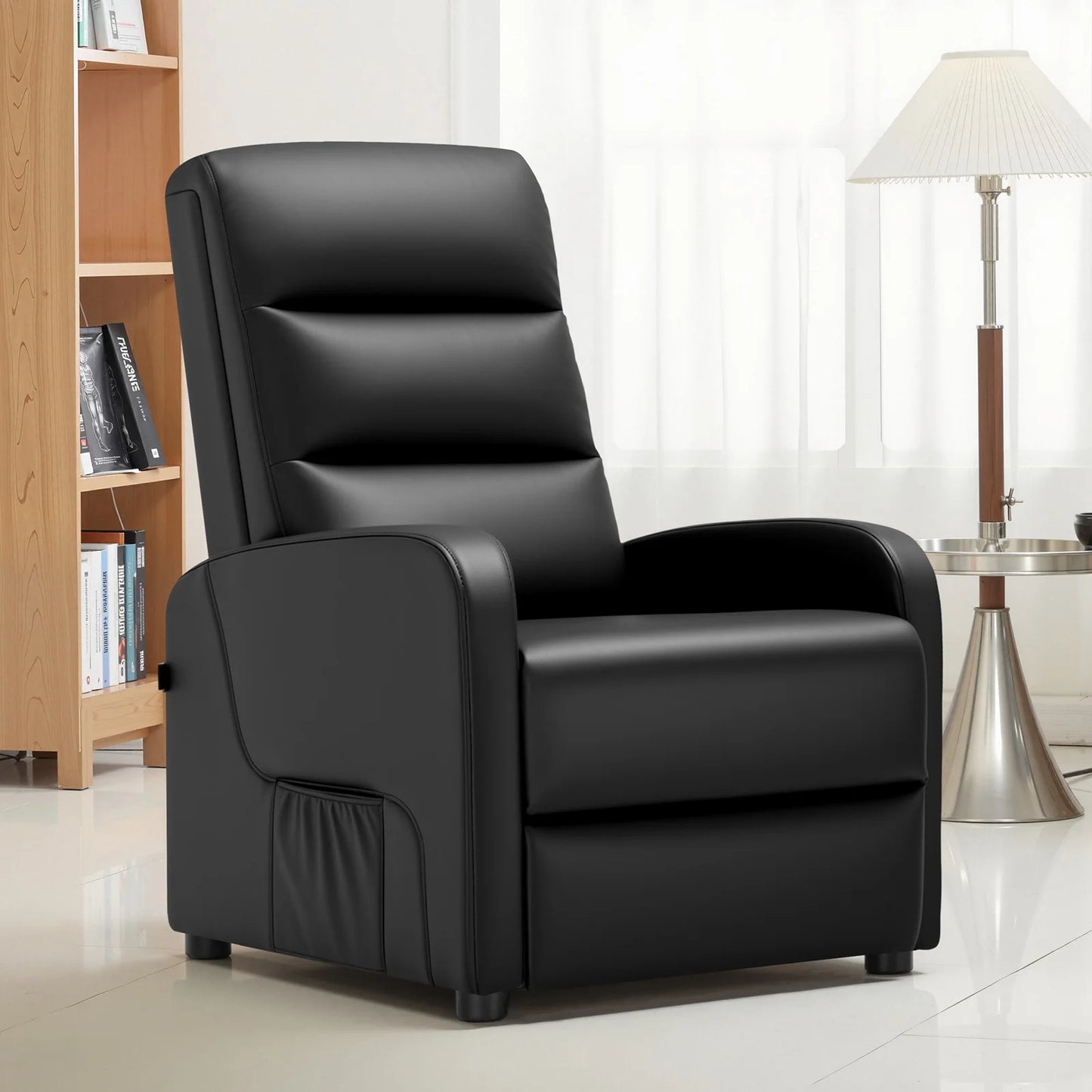 Relaxstoel - Relaxstoelen - Stoelen - Loungestoel - TV Stoel - met Voetsteun - en Kussen - Verstelbare Rugleuning - Comfortabele - PU Leer - 160° Ligstand - Voor Woonkamer - Slaapkamer - Thuisbioscoop - Zwart