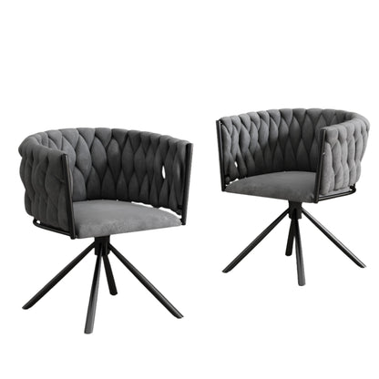 Eetkamerstoel – Set van 2 - Draaistoel – Velvet Stoel – Comfortabele Stoel – Ergonomisch Design – 360° Draaifunctie – Metalen Poten - Grijs