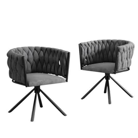 Eetkamerstoel – Set van 2 - Draaistoel – Velvet Stoel – Comfortabele Stoel – Ergonomisch Design – 360° Draaifunctie – Metalen Poten - Grijs