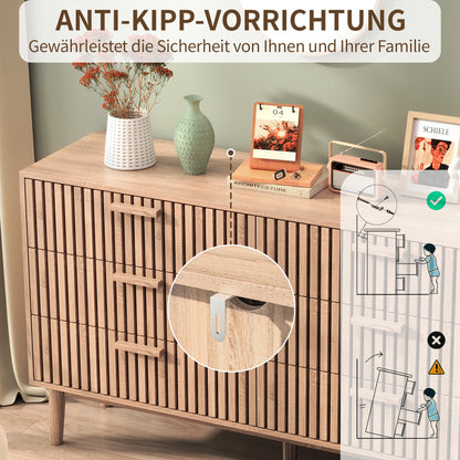 Ladekast Houten Kast Ladeblok Dressoir Slaapkamerkast – 6 Lades – Beige Houtfineer – Gedempte Rails – 100 cm Breed